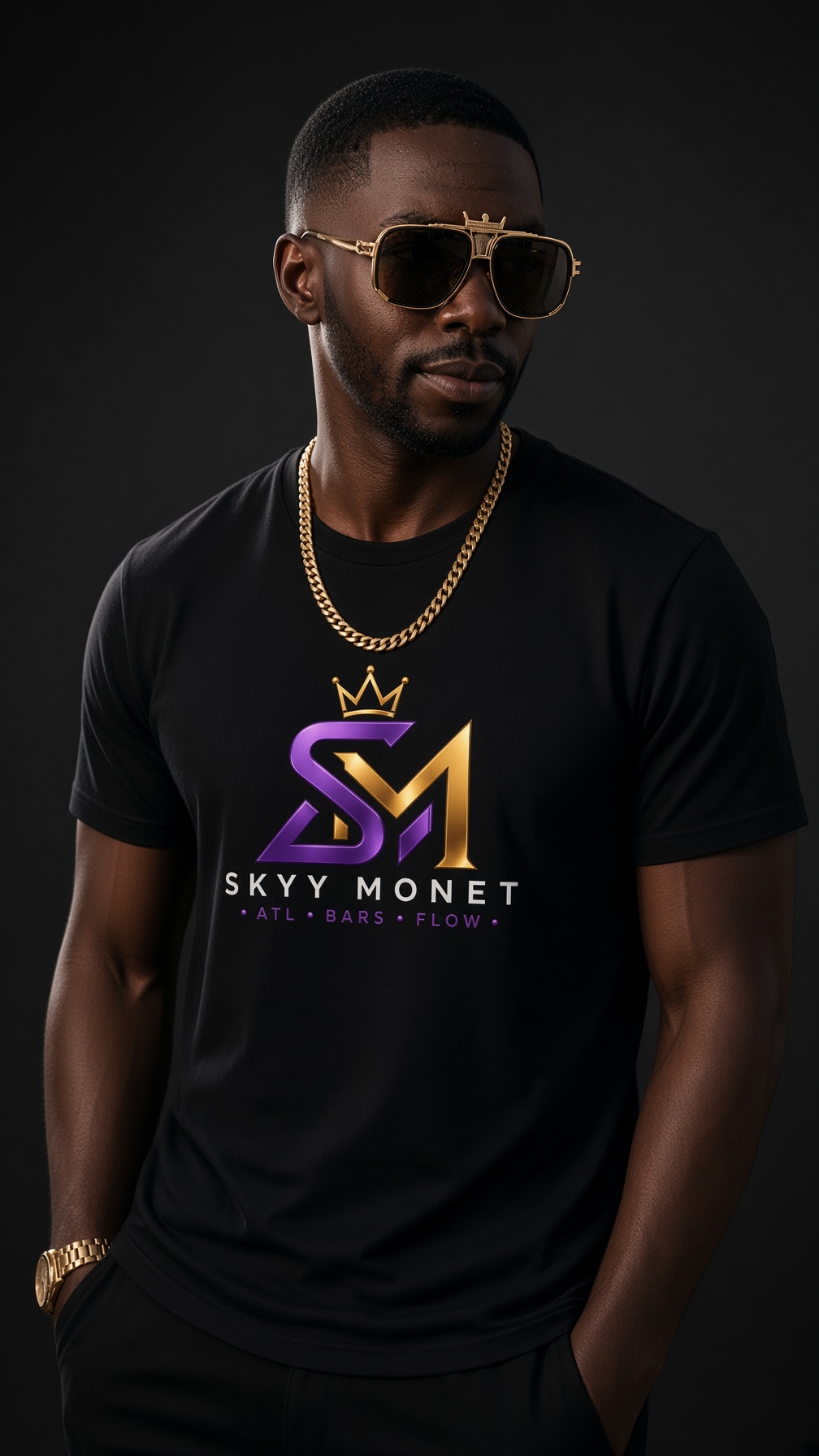 Black tee — night studio